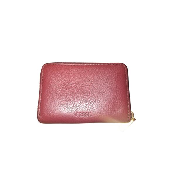 Fossil Leather Burgundy Card Holder Card Wallet Pocket Wallet Apron Wallet Boho - Picture 1 of 5